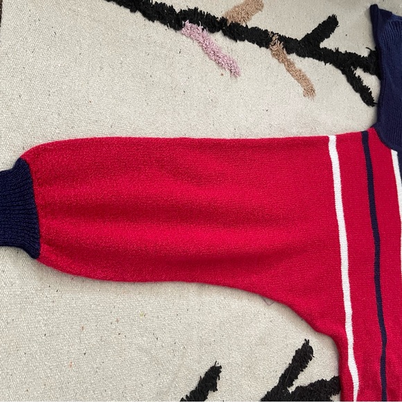 Vintage Sweater Striped Turtleneck Cowl Neck L Red White Blue - Picture 9 of 16